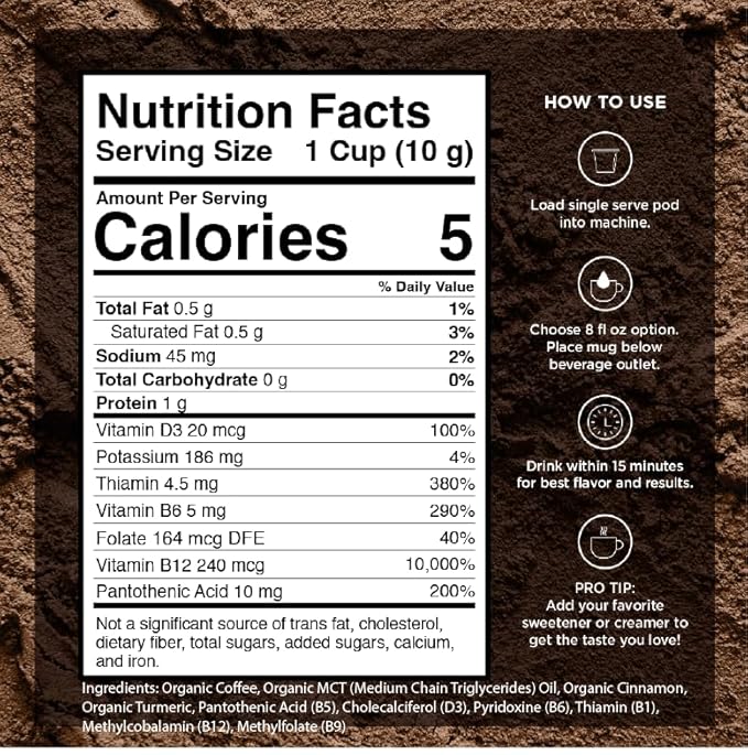 VitaCup Organic Genius Keto Medium Dark Roast Coffee Pods, 24ct