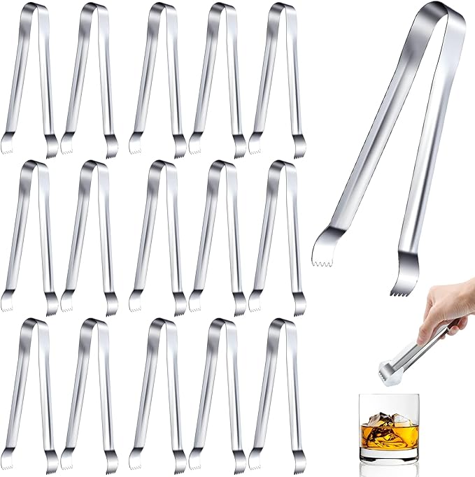 Worldity 16 Pieces Ice Tongs, 6.5 Inch Ice Tongs for Ice Bucket, Stainless Steel Serving Tongs with Sharp Teeth Make Grabbing Ice Easy, Small Tongs for Serving Food