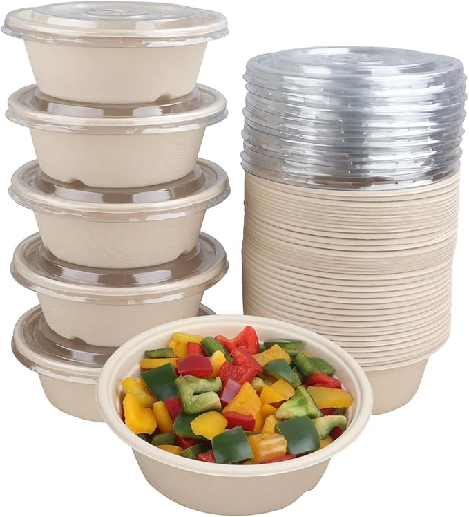 JAYEEY 30 oz Disposable bowls with lids food storage Plant Fibers 50 Pack