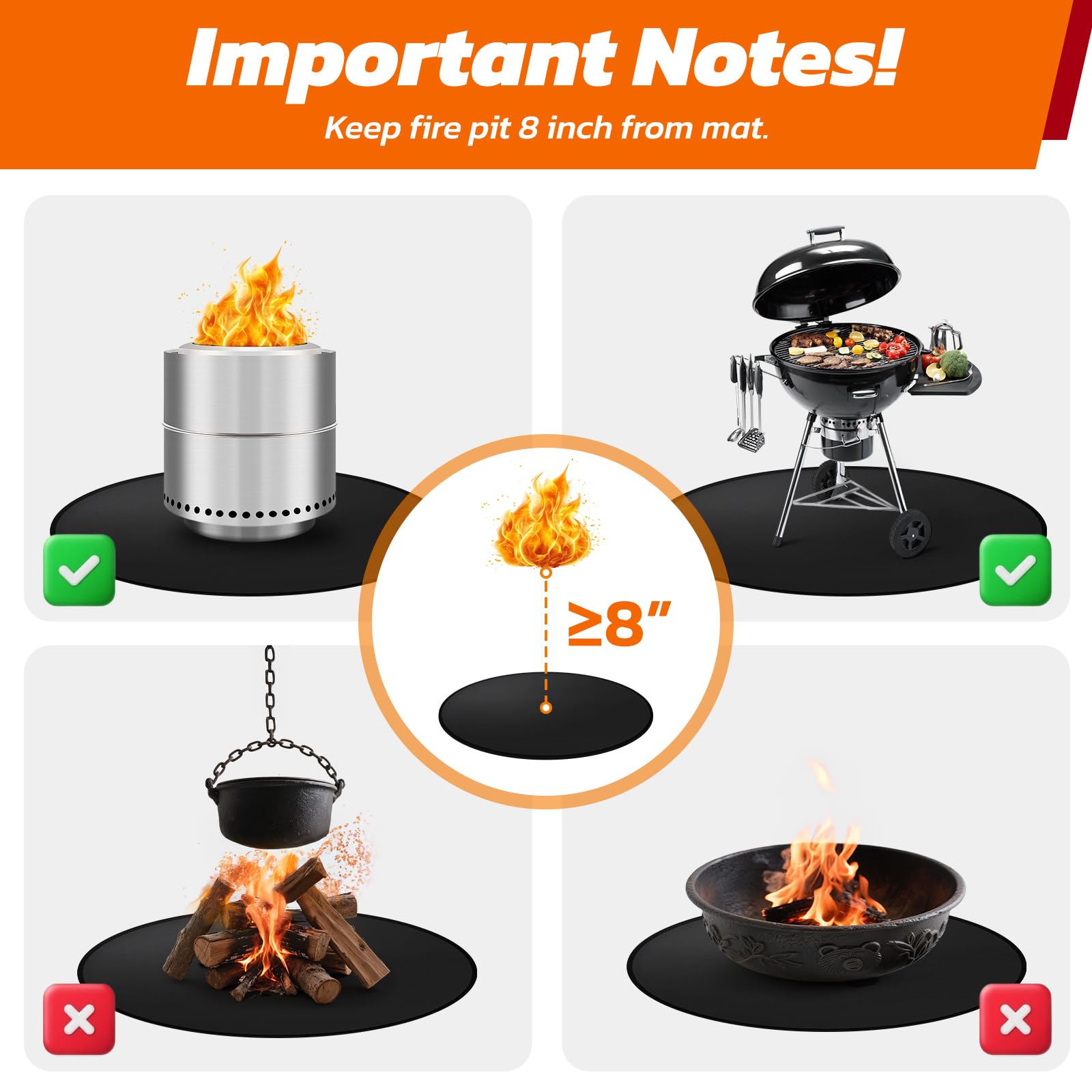 36" Heavy-Duty Fire Pit Mat for Solo Stove Bonfire: Round Fireproof Under Grill Mat Heat Insulated Indoor Fireplace Pad Protector for Decks, Patios, Grass, BBQ Smoker, Reusable Oil-Proof & Waterproof