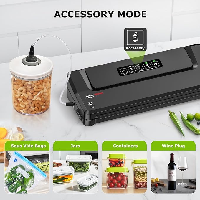 Bonsenkitchen Vacuum Sealer Machine With 5 Vacuum Bags,Black