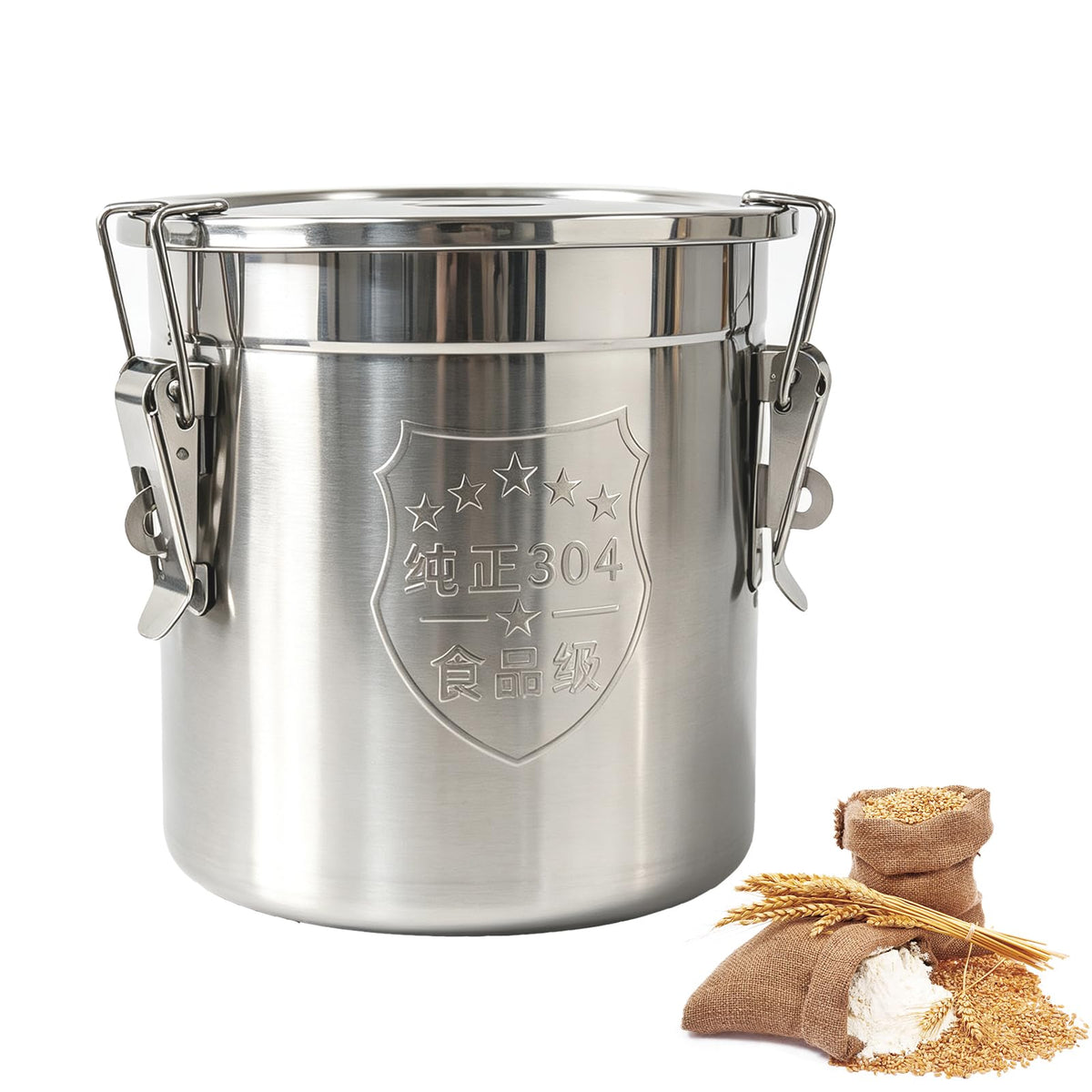 3.17Gal/12L 304 Stainless Steel Food Storage Container with Lid Lock Clips
