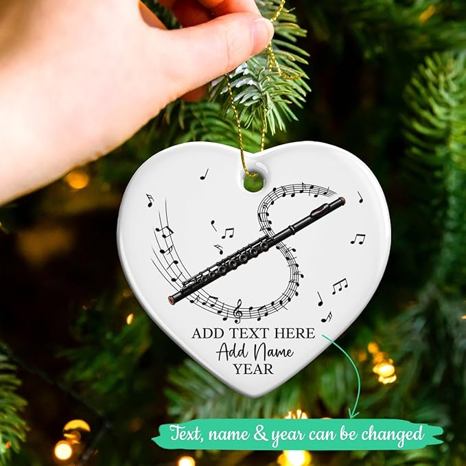 Personalized Flute Player Ceramic Ornament with Text Name & Year, Custom Flutist Christmas Tree Ornament, Flute Musical Instrument Xmas Ornaments 2026, Gift for Music Lover Student Friend