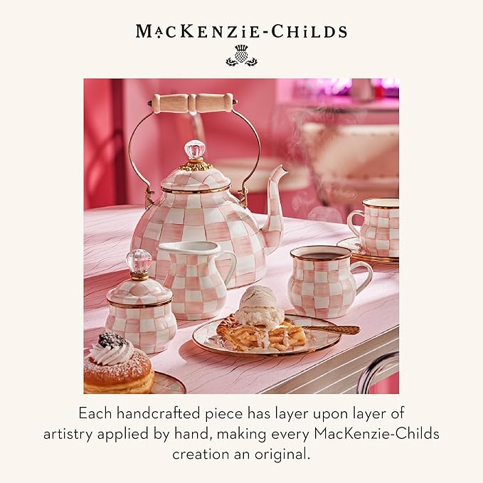 MACKENZIE-CHILDS Ceramic Farmhouse Canister, Versatile Kitchen Storage Container for Flour and Sugar, 26-Ounce Capacity, Pink-and-White Rosy Check