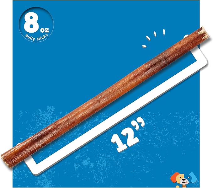 Jack&Pup 12 Inch Bully Sticks, Dog Chew Sticks, (8oz, 4/5 Sticks) Bully Sticks for Large Dogs