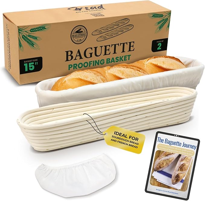 15 Inch Baguette Proofing Basket Set of 2 for Sourdough & French Bread