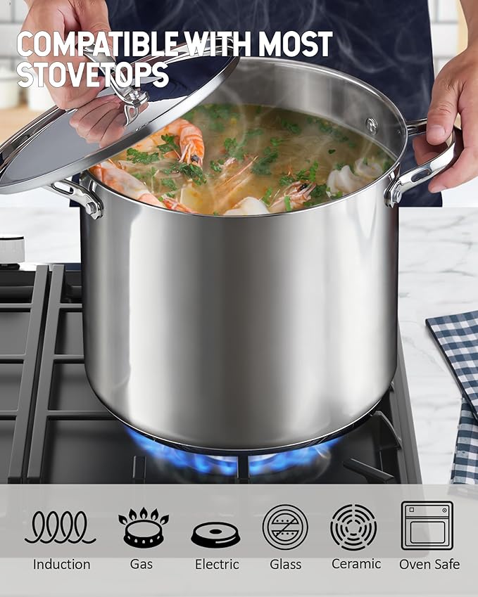Cooks Standard Extra Large Soup Pot - Stainless Steel Induction Cookware