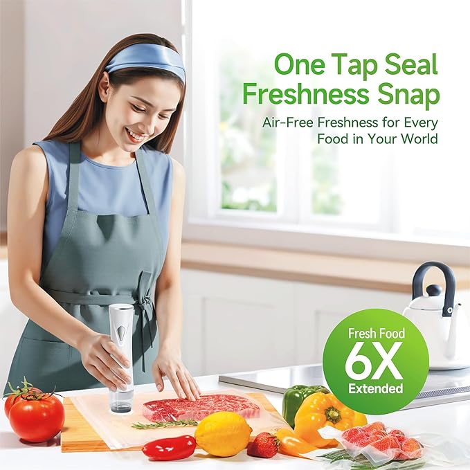 Fiyxlop Vacuum Sealer for Food, Premium Handheld Vacuum Sealer + 35 Reusable Vacuum Bags, Powerful Vacuum Food Sealer for Kitchen, Home, BBQ, Travel, Gifts, Seal Food 6X Fresh Longer