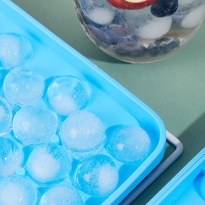 Obsoorth Round Ice Cube Tray 2 Pack BPA Free Silicone Flexible Easy Release 1.1 Inch x 50PCS Small Ice Ball Maker Mold for Whiskey, Cocktail, Chilling (Blue)