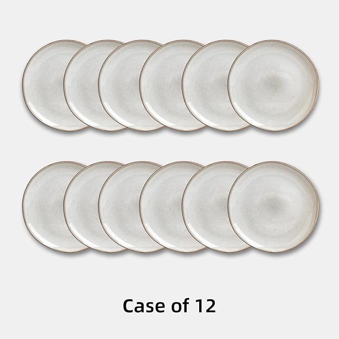 Organic Shape Highland Ceramic Dinner Plates, 12pcs 11.65 Inch Handmade Reactive Glaze Stoneware Plates with Wavy Edge, for Kitchen, Microwave & Dishwasher Safe, Scratch Resistant-grey