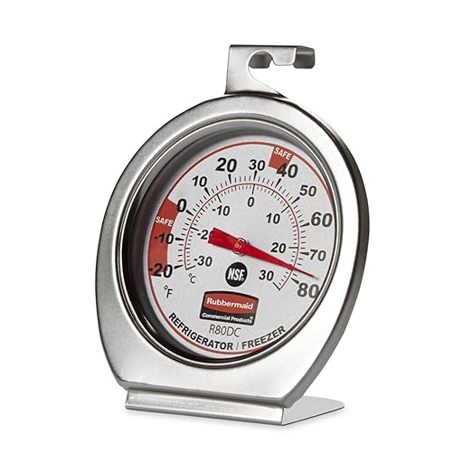 Rubbermaid Commercial Products Thermometer, Classic Large Mechanical Dial, Chrome, Extreme Temperature Range for Use in Refrigerator/Freezer/Cooler/Fridge