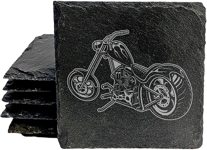 Decorative Chopper Motorcycle Slate Coasters Set of 8 – Square – USA Made