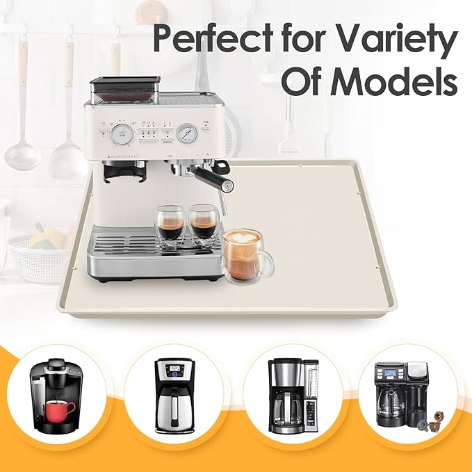 Silicone Coffee Maker Mat with Lip for Countertops, 19.7''x15'' Cream White