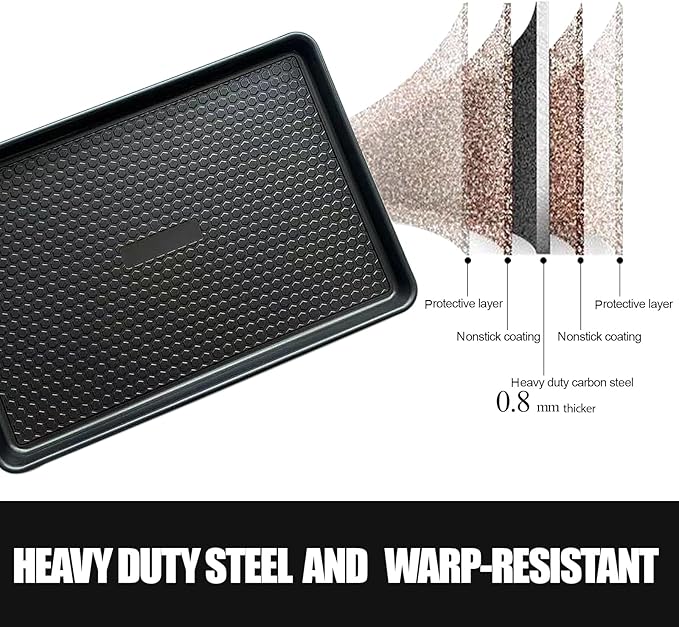 JOHO BAKING Large Baking Sheet Set (2 Pack) - Half Sheet Pan 17.7x12.2 Inch, 0.8mm Heavy Duty Carbon Steel, Nonstick & Warp Resistant Cookie Sheet for Baking, Roasting, Textured Pattern, Dark Grey