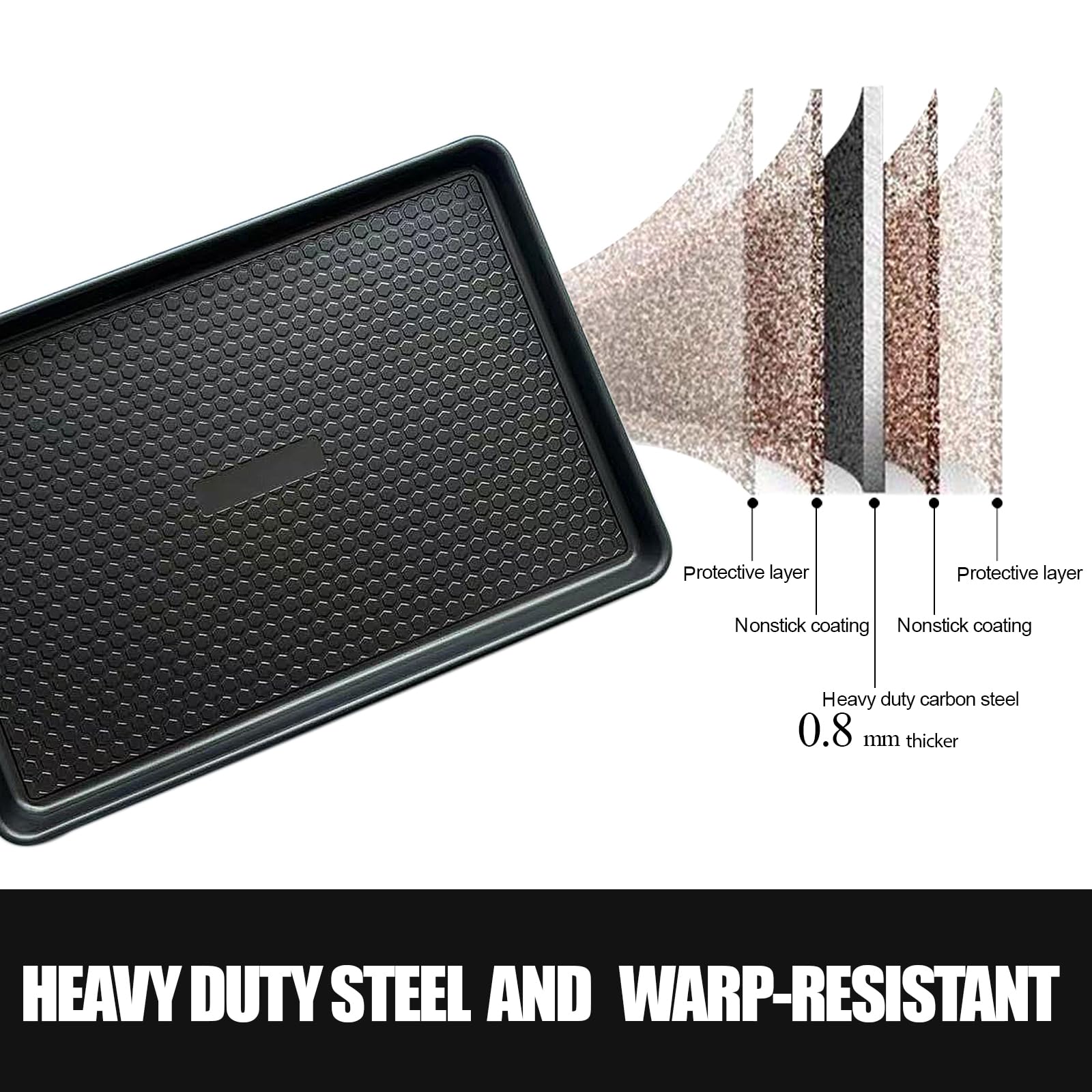 JOHO BAKING Large Baking Sheet Set (2 Pack) - Half Sheet Pan 17.7x12.2 Inch, 0.8mm Heavy Duty Carbon Steel, Nonstick & Warp Resistant Cookie Sheet for Baking, Roasting, Textured Pattern, Dark Grey