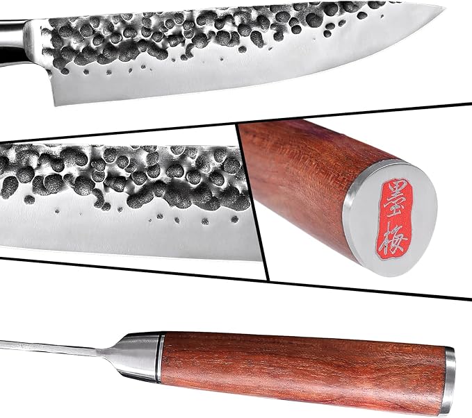 Ink Plums 8 inch Kitchen Chef's Knife, German High Carbon Stainless Steel Sharp Knife, Professional Meat Knife with Brazilian Rosewood Handle and Gift Box for Family & Restaurant