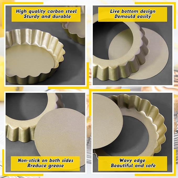 Tessco for you 16 Pcs Mini Tart Pans for Baking, Gold Round