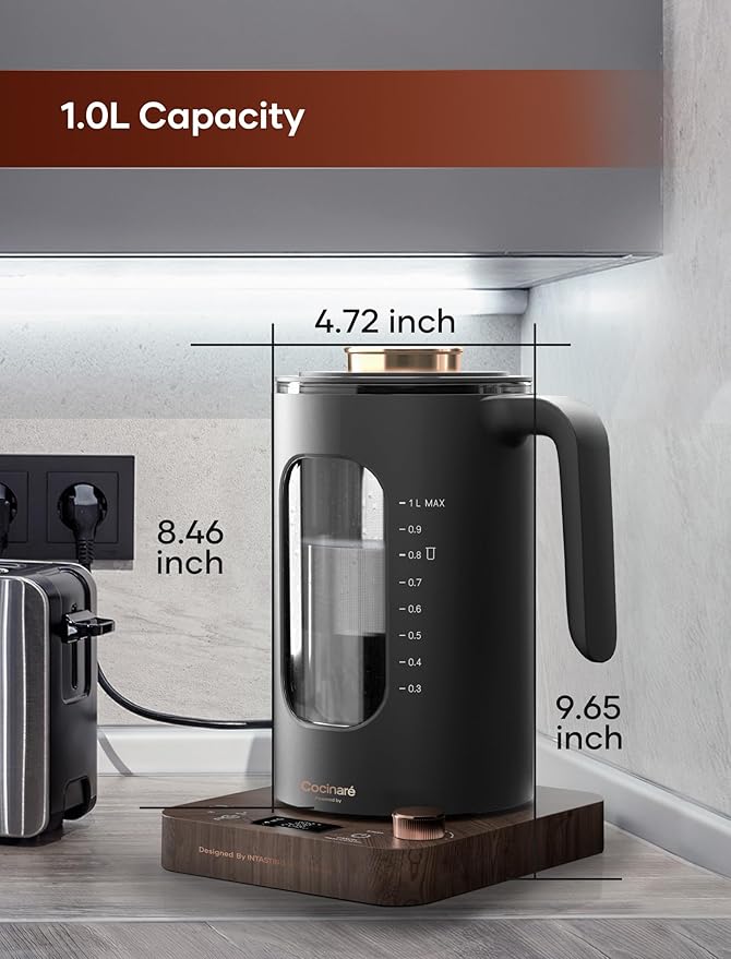 INTASTING Electric Tea Kettle with Infuser, 1℉ Temperature Control, 1 Liter