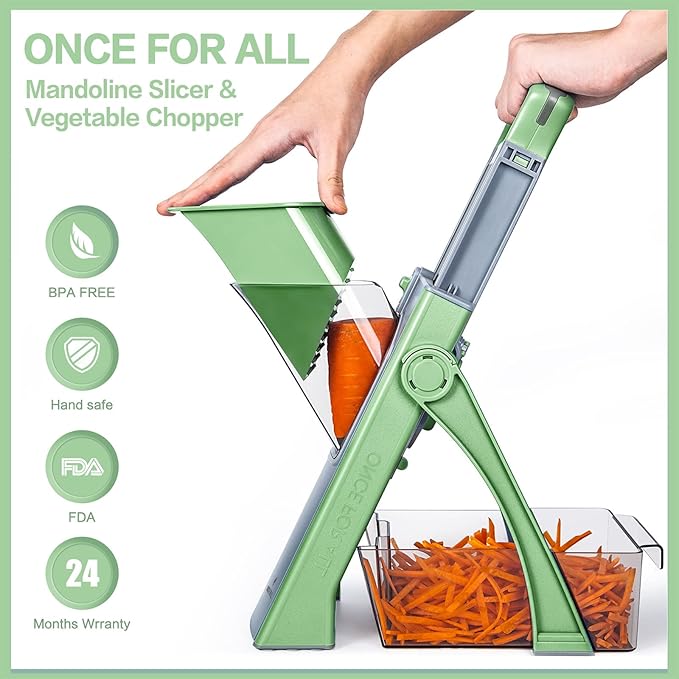 ONCE FOR ALL Safe Mandoline Slicer Plus, Bigger Size, Veggie Slicer, Green
