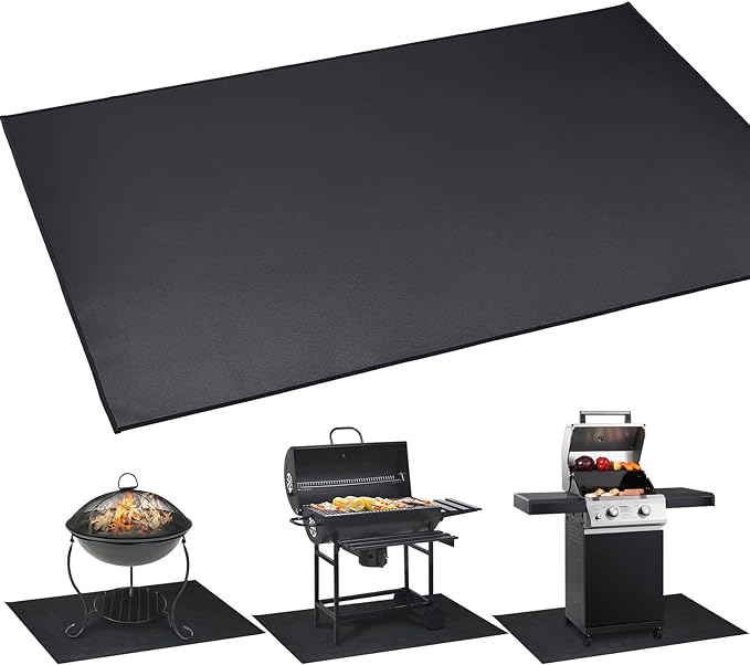 Cvtayn Under BBQ Grill Mat for Outdoor Charcoal, Flat Top, Smokers, Gas Grills 65×39 Inch. Fireproof Mat Protector Deck Patio Grass.Indoor Fireplace Mat Prevents Ember Damage Wood Floor,Fire Pit Mat