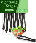 PARTY BARGAINS 8.5″ Black Plastic Serving Tongs 6-Pack – Heavy-Duty Disposable & Reusable Kitchen Tongs for Parties BBQ Buffet Salad Appetizers Catering