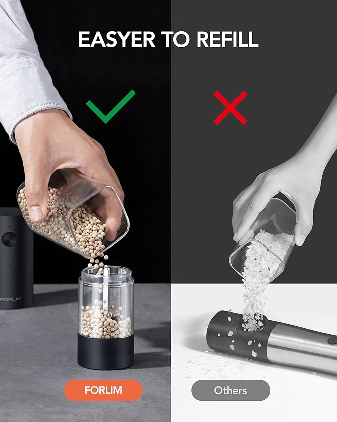 FORLIM Electric Salt & Pepper Grinder Set, Rechargeable 2 Pack, Dual Black