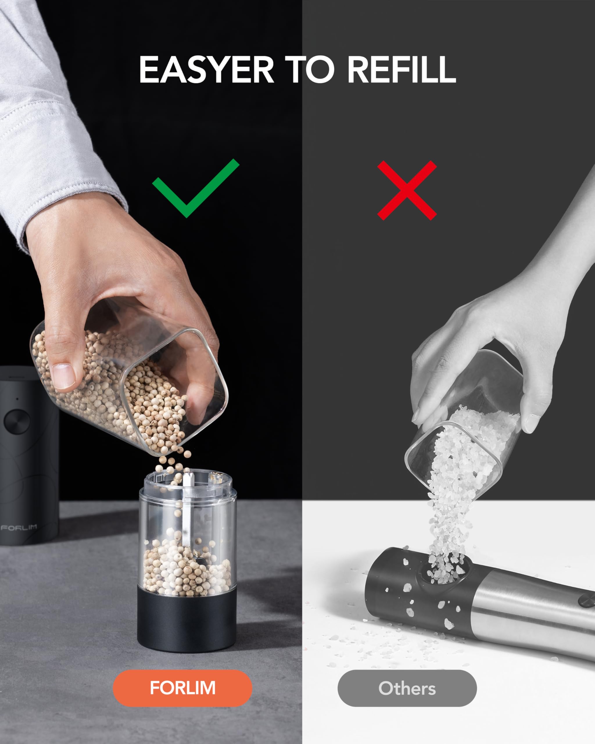 FORLIM Electric Salt & Pepper Grinder Set, Rechargeable 2 Pack, Dual Black