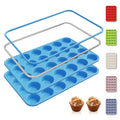 2 Pack 24 Cups Silicone Mini Muffin Pan with Metal Reinforced Frame Silicone Molds Cupcake Pans Tray Egg Bites Circle Cookie Molds Muffin Tin Tart Pans Baking Sheet Set for Breakfast Sandwiches