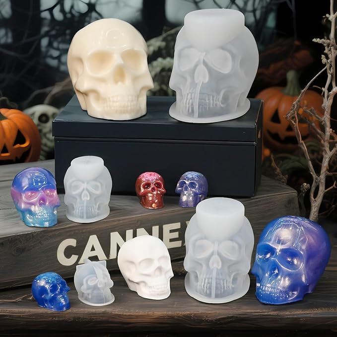 ZQYSING Resin Skull Molds, Set of 7 Sizes Halloween Skull Casting Molds