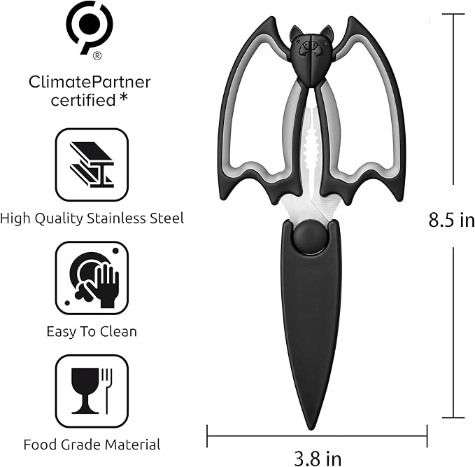 OMDAR Bat Kitchen Scissors All Purpose 2 Pack - Halloween Goth Cute Kitchen Shears - Heavy Duty Stainless Steel Cooking Shears for Cutting Meat, Food, Poultry - with Magnetic Blade Guards