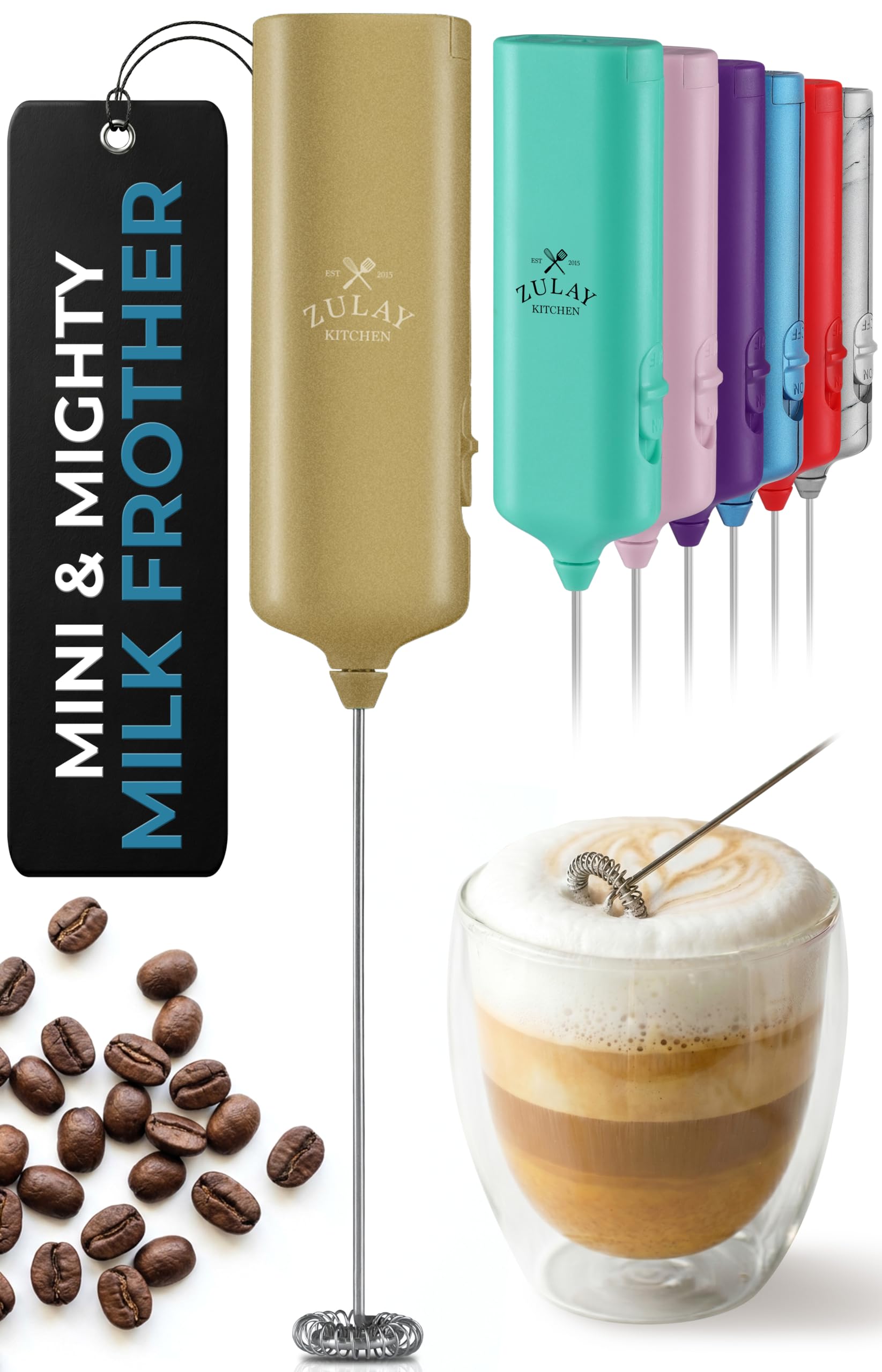Mini & Mighty Milk Frother Wand – Powerful Handheld Coffee Frother, Battery Operated Drink Mixer – Compact Pocket Size – Detachable Whisk for Latte, Cappuccino, Matcha, Hot Chocolate
