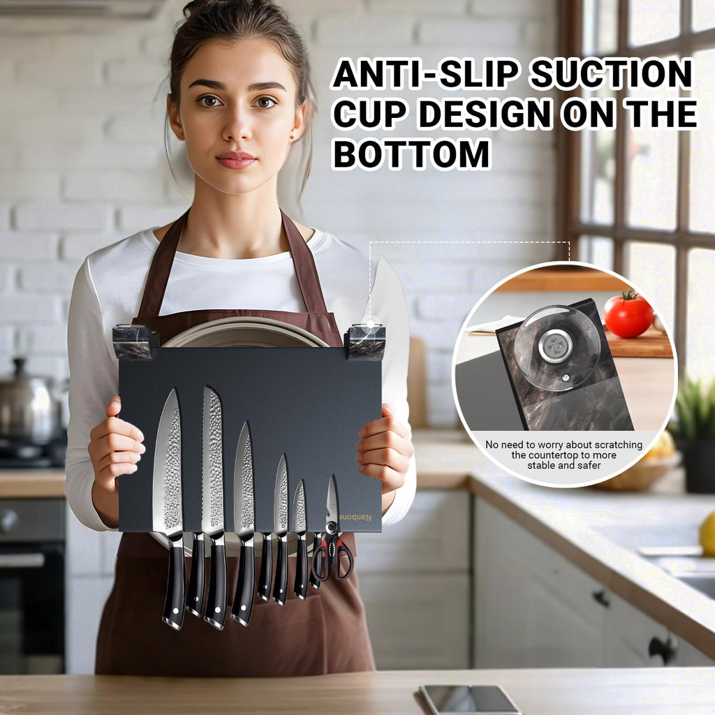 Nanbone Black Magnetic Knife Block Stand Without Knives Black Double Sided Magnetic Knife Holder Rack for Kitchen Counter Stainless Steel Knife Magnetic Strip Display Stand Storage Organizer