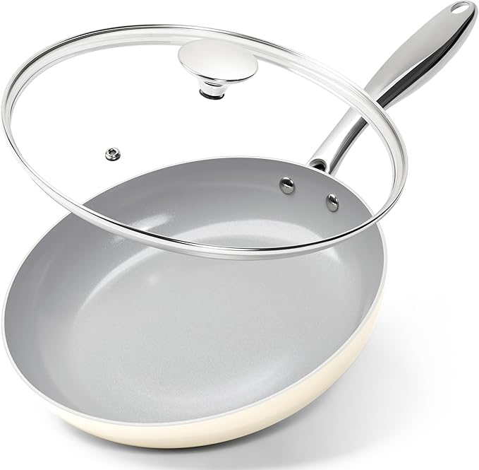 MICHELANGELO Frying Pan with Lid, Nonstick 8 Inch Frying Pan with Ceramic Titanium Coating, Copper Fry Pan with Lid, Small Fry Pan 8 Inch, Nonstick Fry Pans