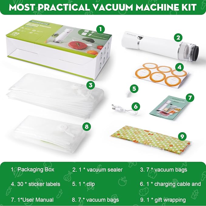Compact Handheld Vacuum Sealer Machine for Food with 14 Reusable Bags