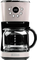 HADEN 12-Cup Programmable Coffee Maker for Home or Office, Putty & Chrome – Drip Brewer Machine with Brew Strength, Delay Brewing, Auto Shut-Off and Reusable Washable Water Filter