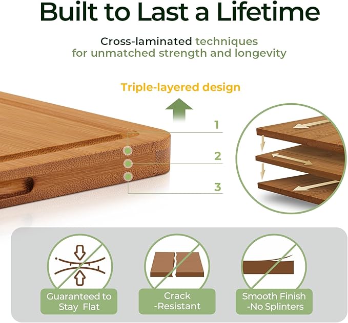 Keechee Carbonized Bamboo Cutting Board Set of 2, Wood Kitchen Boards