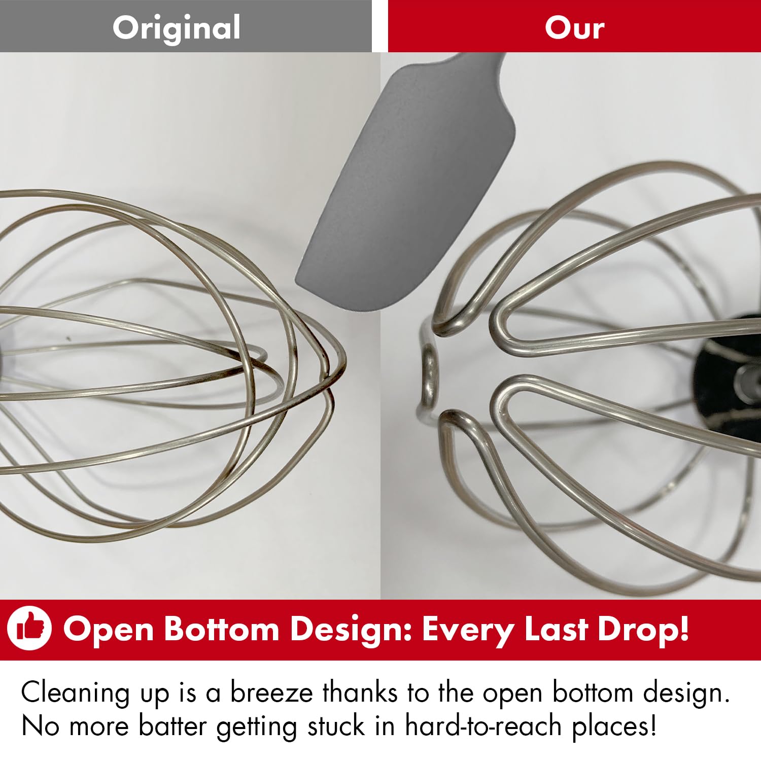 QAP Stainless Steel Whisk Fits KitchenAid 6 QT Glass Bowl Lift Mixer