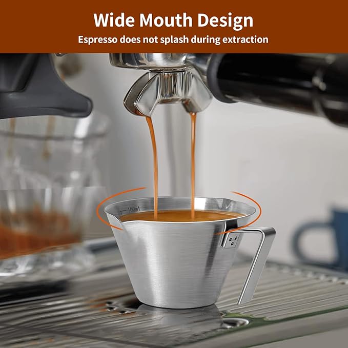 1 Pc Stainless Steel Espresso Shot Cup with Dual Scale, 3.4oz/100ml, Silver