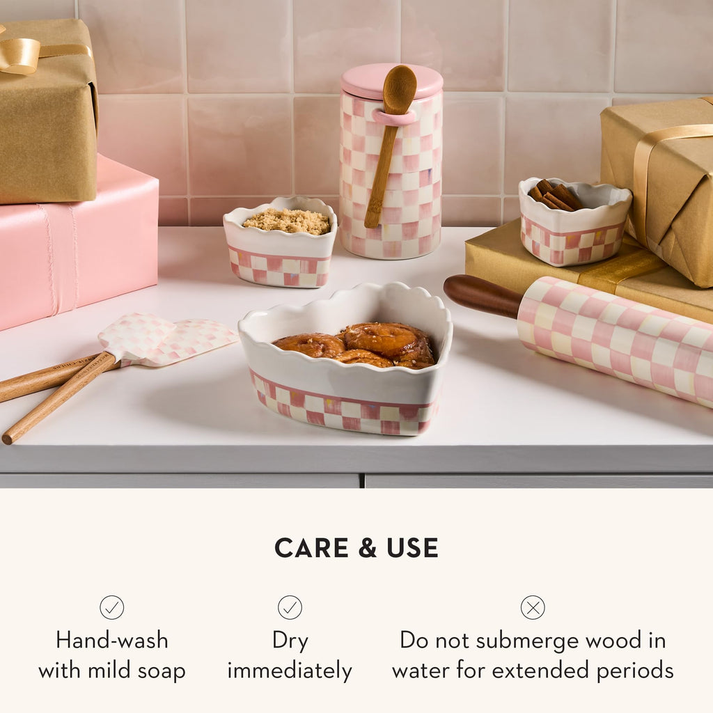MACKENZIE-CHILDS Ceramic Rolling Pin, Pink-and-White Rosy Check