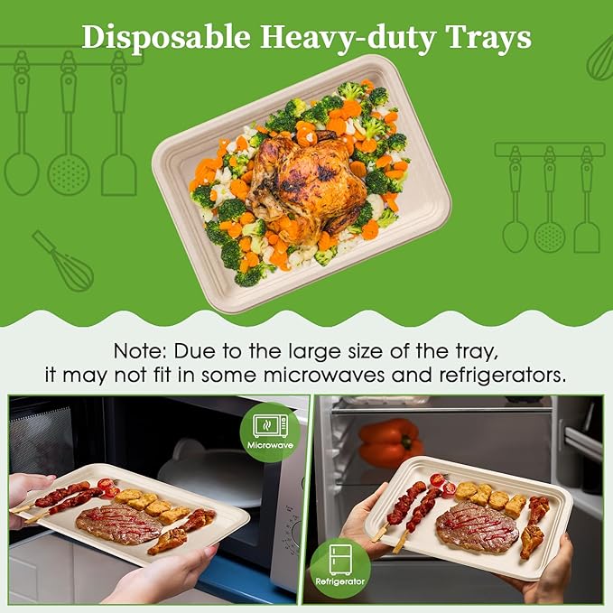 ECOLipak 100 Pack 14 in Compostable Natural Disposable Food Crawfish Trays