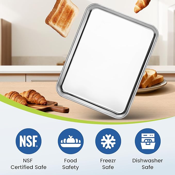 BIEAMA 12 Pack Stainless Steel Toaster Oven Baking Sheets, 10.5 x 8 in