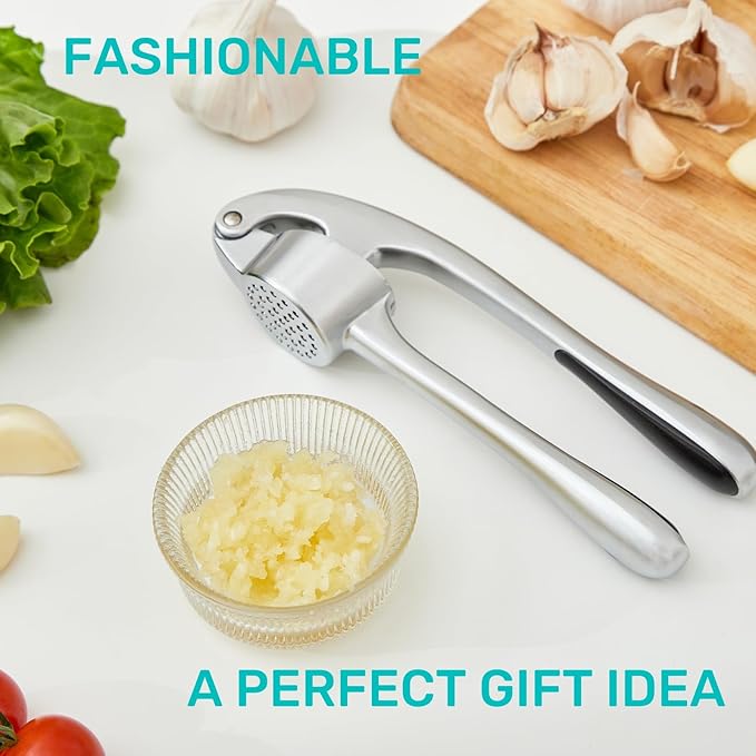 HiramWare Garlic Press, Premium Rust Proof Kitchen Garlic Mincer Crusher Squeezer with Ergonomic handle, Ginger Crusher with Good Grip, Easy to Clean, Dishwasher Safe