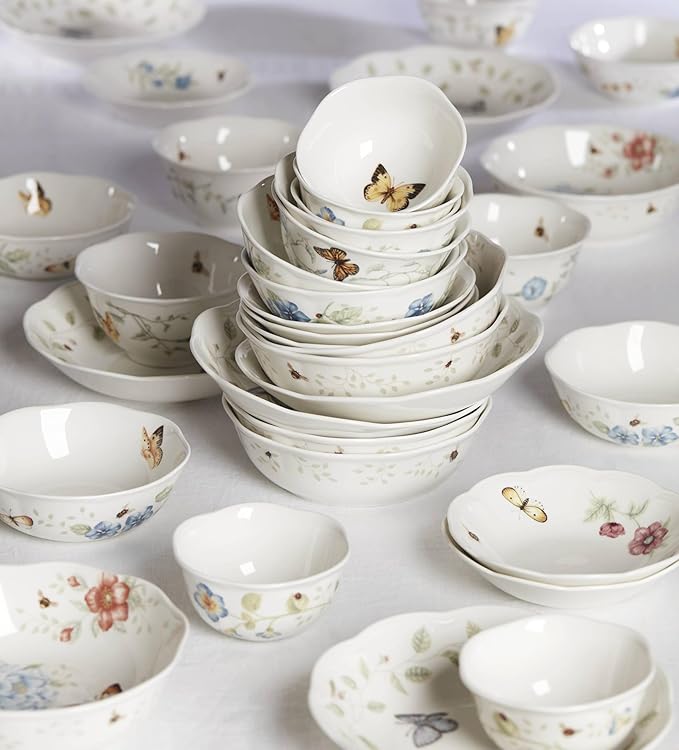 Lenox Butterfly Meadow Porcelain Pasta Bowl Set for 4, 20oz