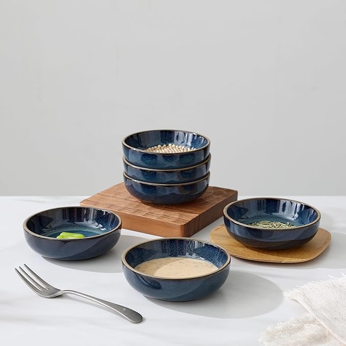 famiware Ceramic Soy Sauce Dish, 3oz Dipping Bowls Set of 6, Midnight Blue