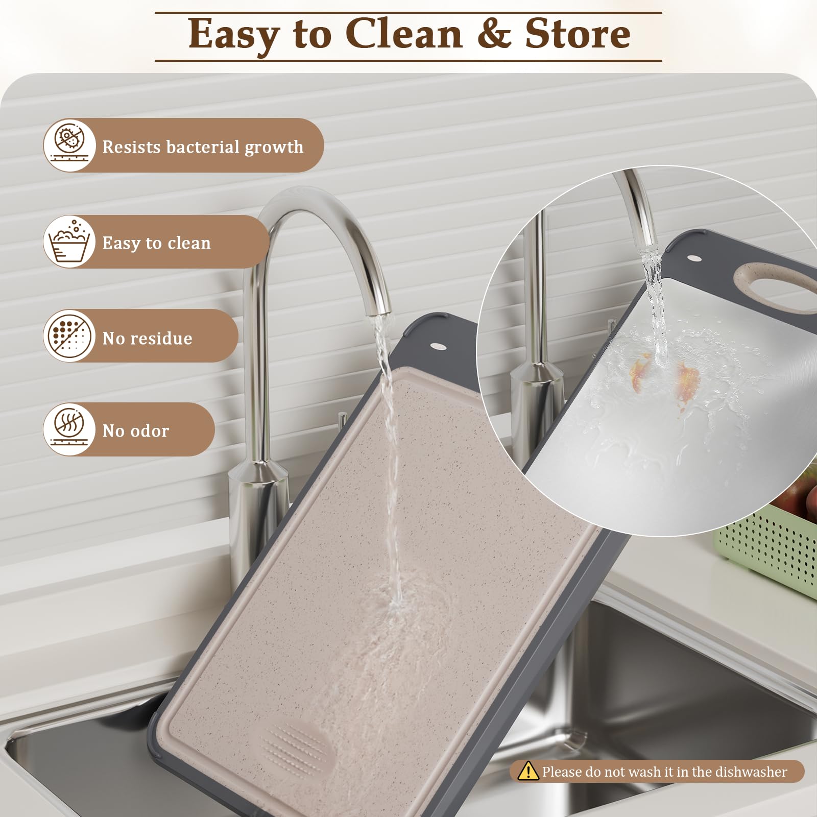 GUANCI Stainless Steel Cutting Board for Kitchen, Non Toxic 2-in-1 Double Sided Design, 304 Food Grade Stainless Steel & Wheat Straw PP, Durable Chopping Board for Meat & Vegetables, 14×9.6 Inch
