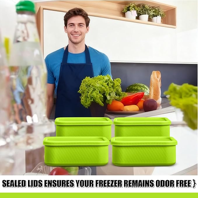 Nuogo 4 Pcs 6 Cup Silicone Freezer Trays with Lid Soup Containers, Green