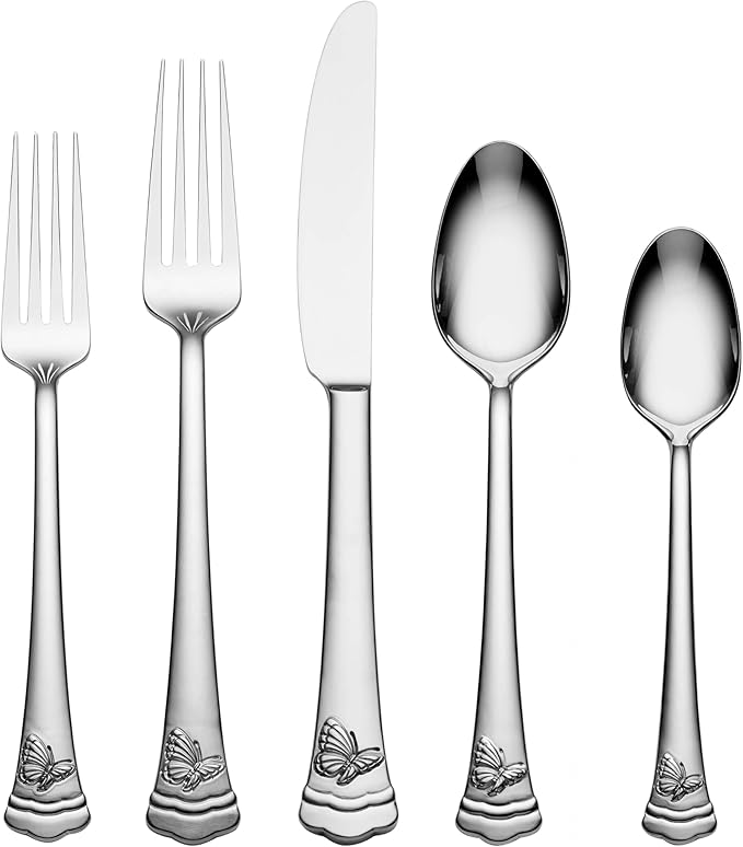 Lenox Butterfly Meadow II 65-Piece Silverware Set for 12, Flatware