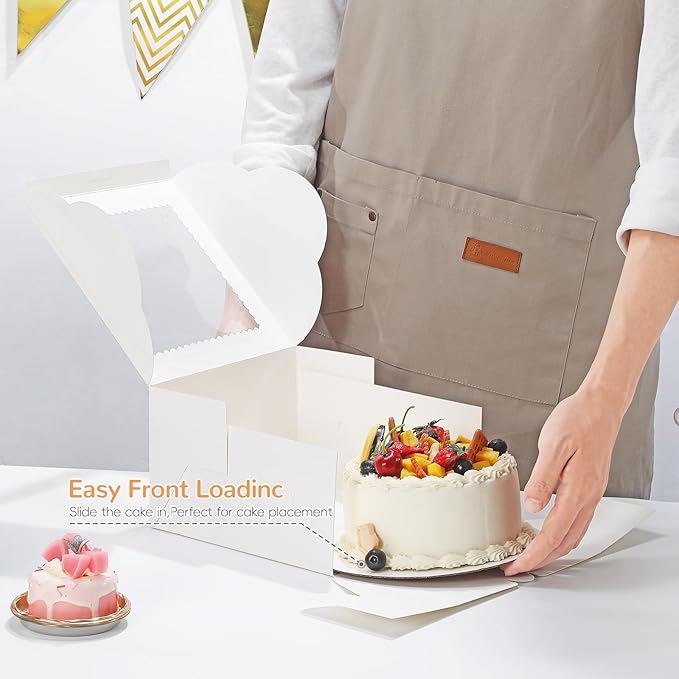 EQOREIIN 10Pack 8 inch Small Cake Boxes with Cake Board and Stickers