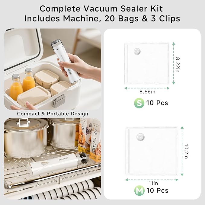 Mehomeli Compact Handheld Vacuum Sealer for Food with 20 Reusable Bags