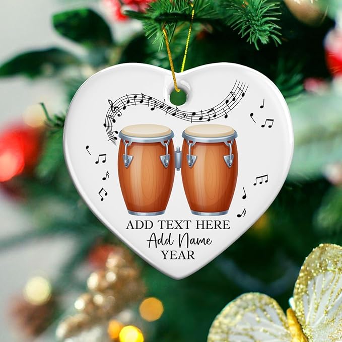 Bongo Drums Ceramic Ornament Gift for Music Band, Personalized Drummer Xmas Tree Ornaments with Text Name Year, Custom Bongo Drums Player Christmas Ornament 2026, Instruments Xmas Keepsakes